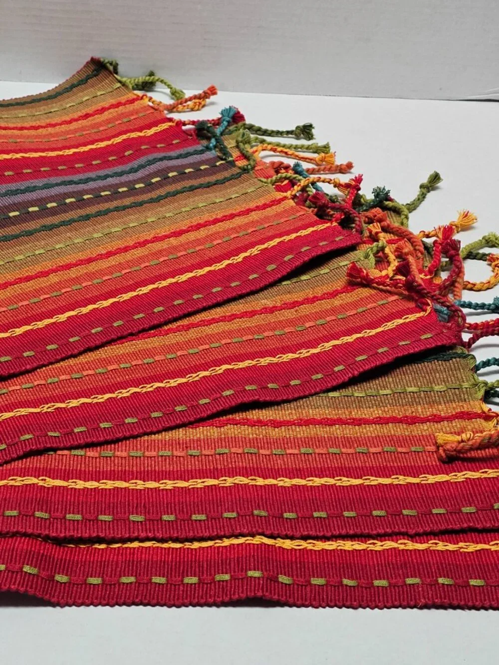 4 Lot Bundle Pier 1 Stripped Fringed Placemats Southwest Boho Warm Colors